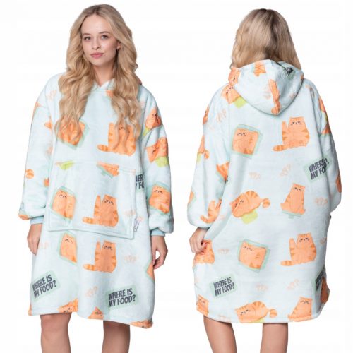  BLANKET SWEATSHRT Oversize 2 az 1-ben BLANKET SPÓLÓ XXL mintás MACSIKÁK Születésnapi Ajándék Karácsony