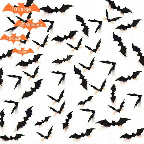  BAT STICKERS 60x BAT SZETT KÜLÖNBÖZŐ MÉRETŰ HALLOWEENRE