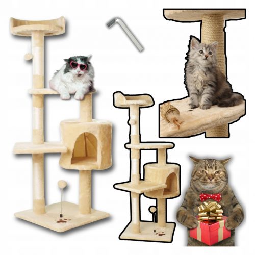  Magas karcolóoszlop Cat Tower ágyhoz XL bézs MT04 nagy INGYENES JÁTÉK