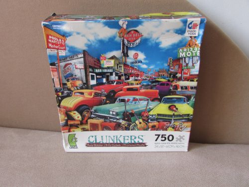  Autós puzzle, 750 darab, Clunkers, USA-ból, 46x61 cm