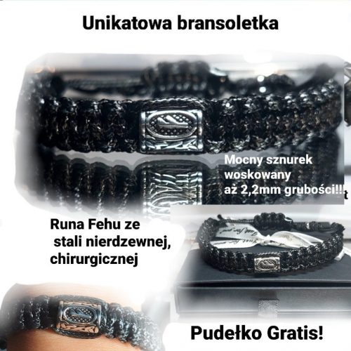  FEHU RÚNA KARKÖTŐ, ACÉL, MAKRAMÉ HÚZ, MÉRETRE VAGY SZÉLESSÉGRE 18 cm ÜTÉS