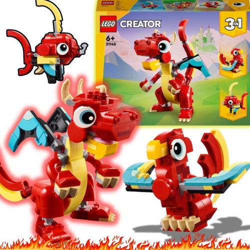  LEGO CREATOR 3IN1 Blocks SZETT VÖRÖS SÁRKÁNY HAL MADÁR PHOENIX MOZGATÓ ELEM