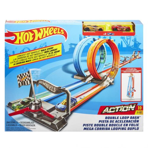  HOT WHEELS DOUBLE LOOP VERSENYPÁLYA 2AZ 1-BEN SZETT 4 MÉTERES 2 GYERMAUTÓ