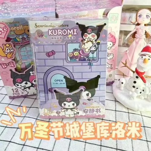  Új Sanrio Kuromi Saját dallam matricakönyv Anime figura Diy csendes könyv félig