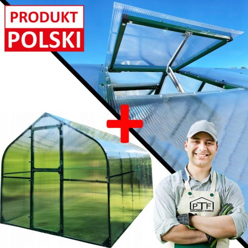  ÜVEGHÁZ POLIKARBONÁT ALAGUTÓ 10M2 250X400 PTF POLISH GREEN +ABLAK TARTALMAZ