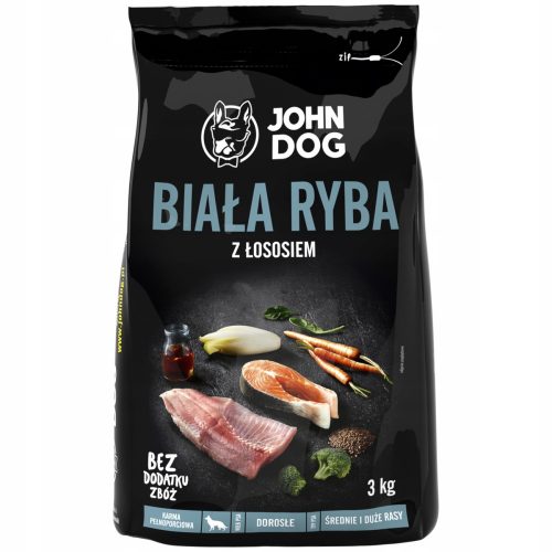 Száraz kutyaeledel - John Dog Karma fehér hal lazac 3 kg +ingyenes