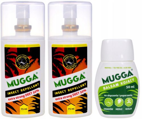  2× Mugga Deet szúnyog- és kullancs spray 50% 75 ml + Mugga szúnyogriasztó folyadék 0,068 kg 50 ml