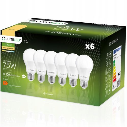 6x LED izzó E27 10W = 95W 1055LM LUMILED 3000K