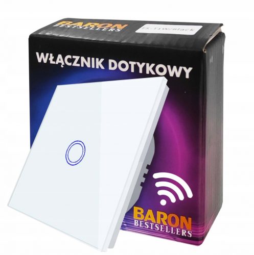 WIFI érintőkapcsoló, fehér, szimpla LED, üveg