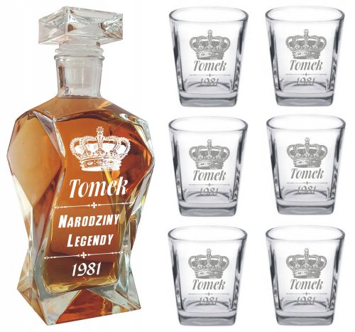 Kancsó - Egy whisky kocsikészlet 6 pohár metszet gravírozással