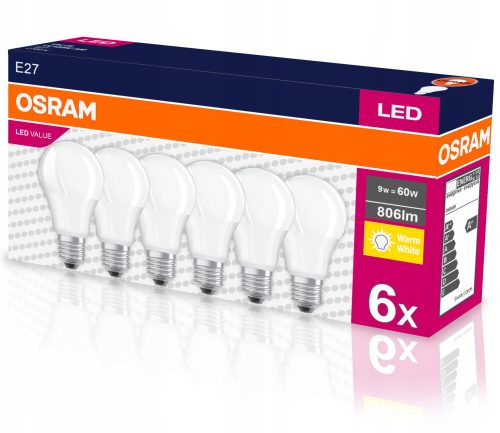 Set 6x LED izzó E27 9W = 60W A60 806LM OSRAM