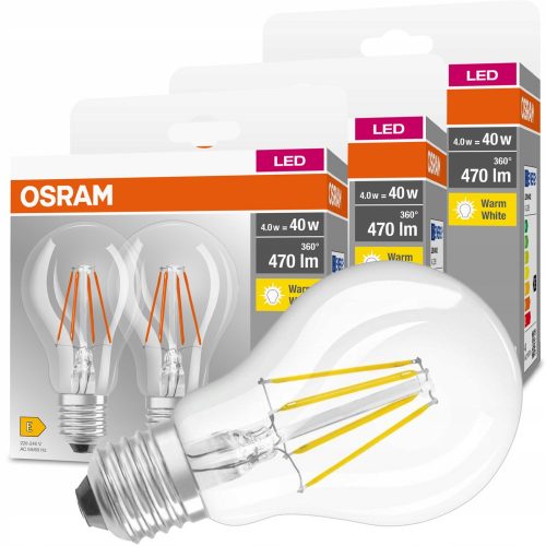 6x LED izzó izzószál E27 4W 2700K 470LM OSRAM