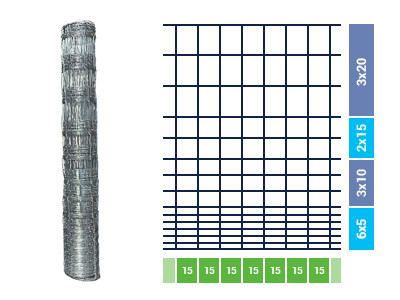 Kerítés háló, drótfonat - ERDŐKERÍTÉS HÁLÓ 150/15/15 L + SKOBLE