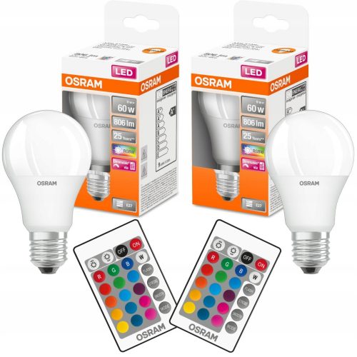 2x LED izzó E27 9W 60W 806LM OSRAM RGBW + PILL